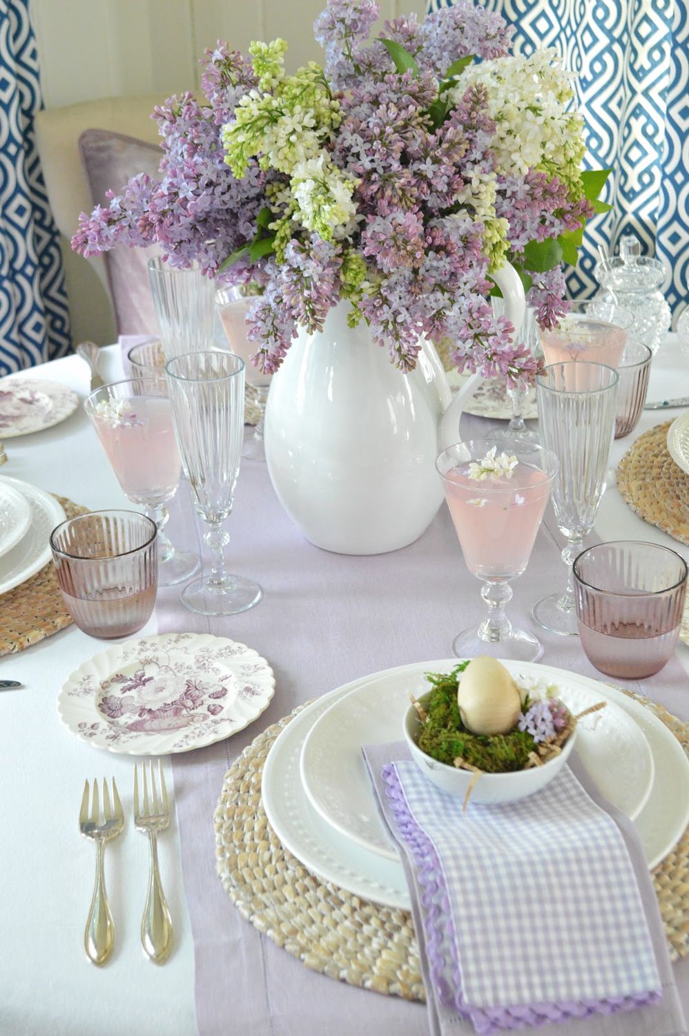 Easter tablescape decor lavender Rosemary Thyme