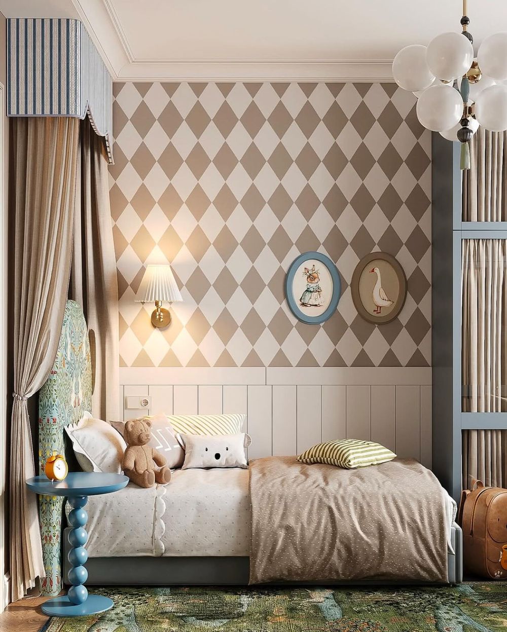 Scandinavian kids room checkered wallpaper @tatyanamalafeeva