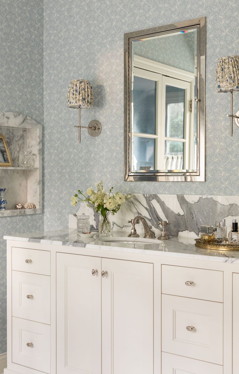 Bathroom storage ideas built in wall shelf Alexandra Kaehler Design