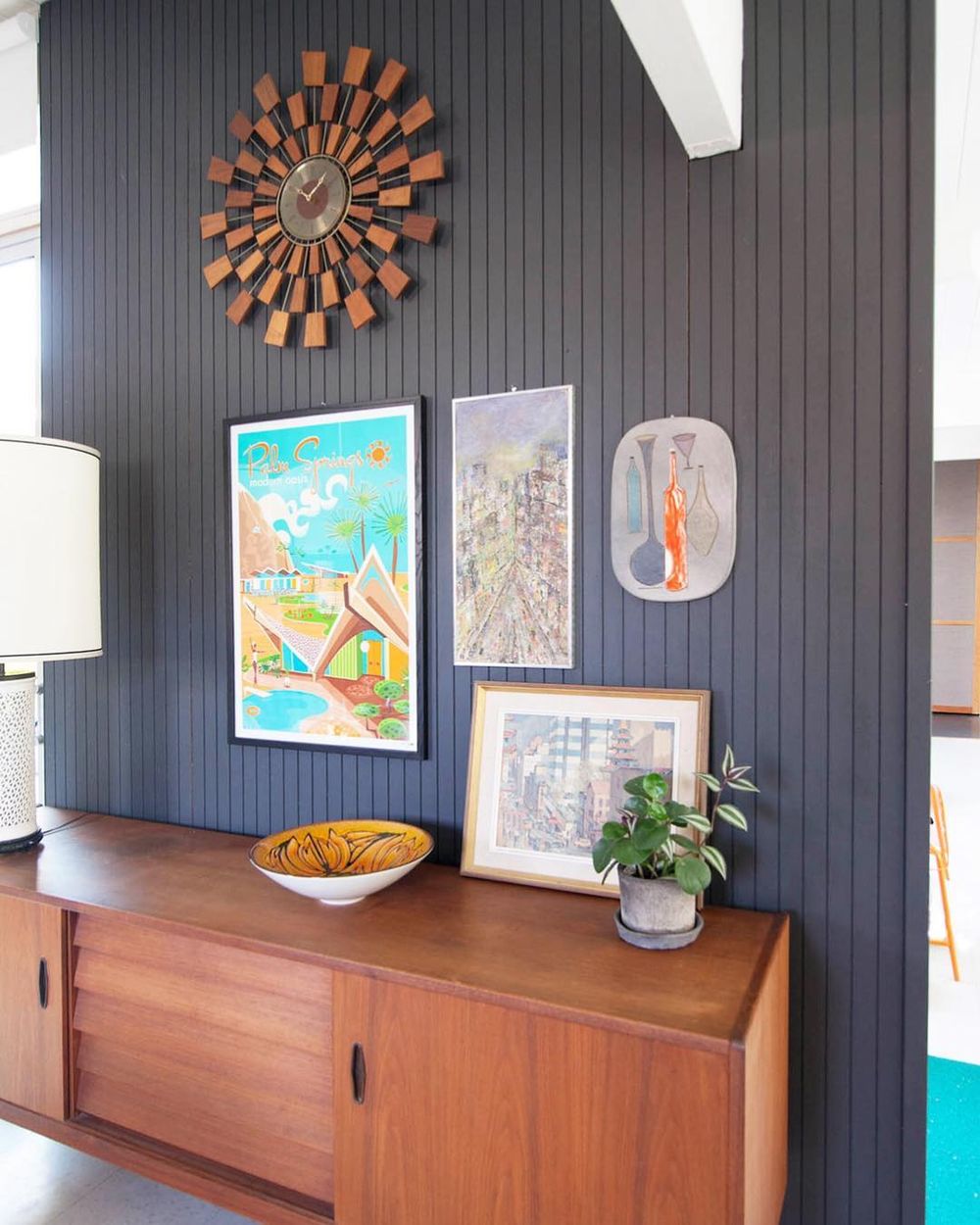 Mid Century Modern Wall Decor Black Paneled Wall via @destinationeichler