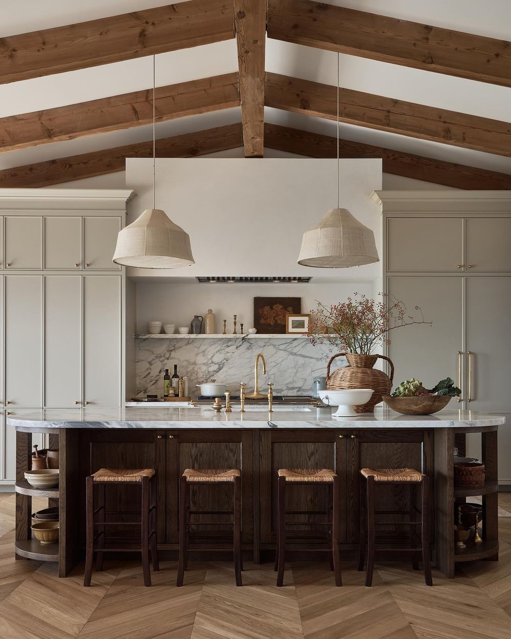 Wood kitchen island ceiling beams @ashleymontgomerydesign