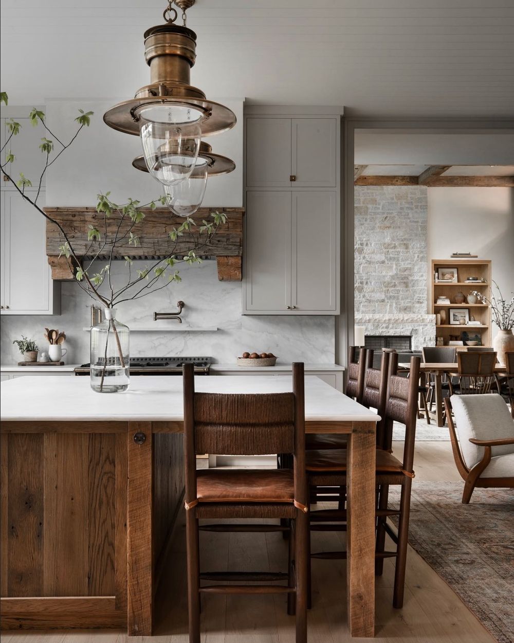 Wood kitchen islands @amberinteriors