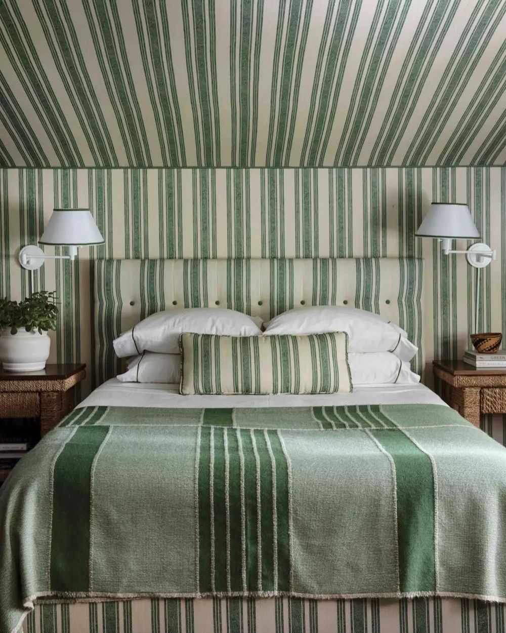 Slanted ceiling ideas bedroom striped wallpaper @markdsikes