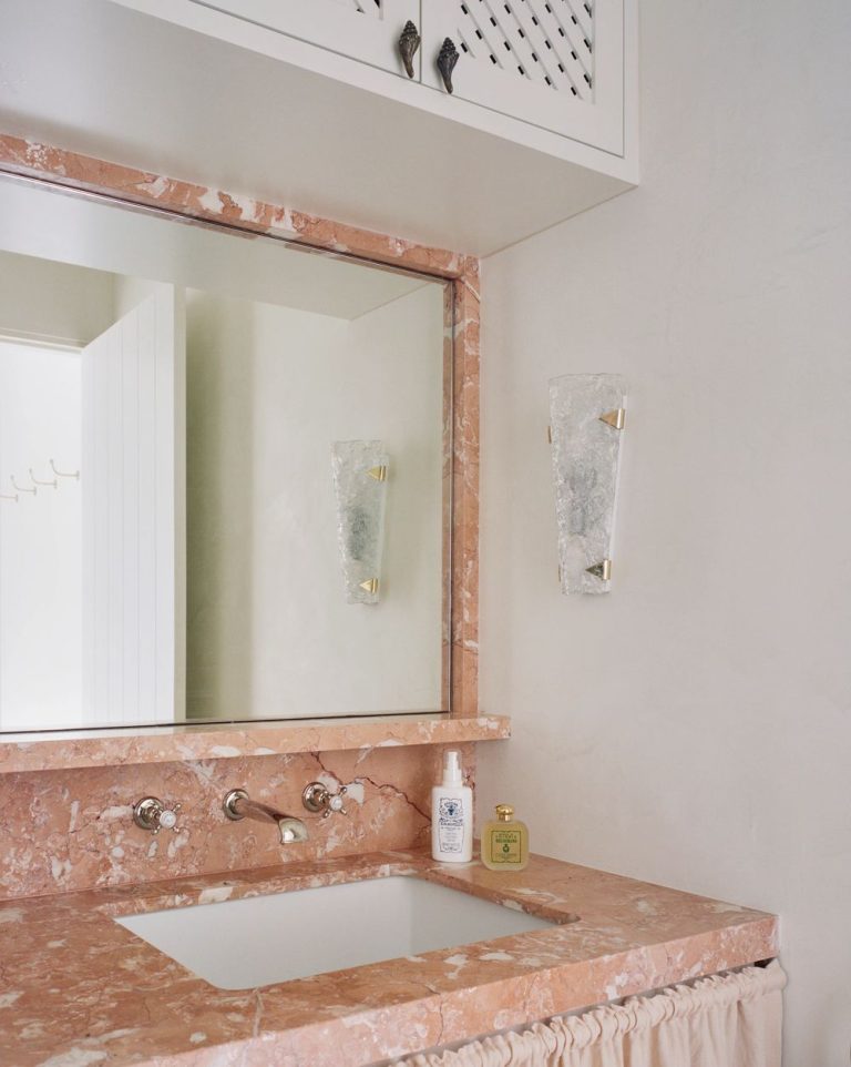 Pink travertine bathroom countertop sophiedavies