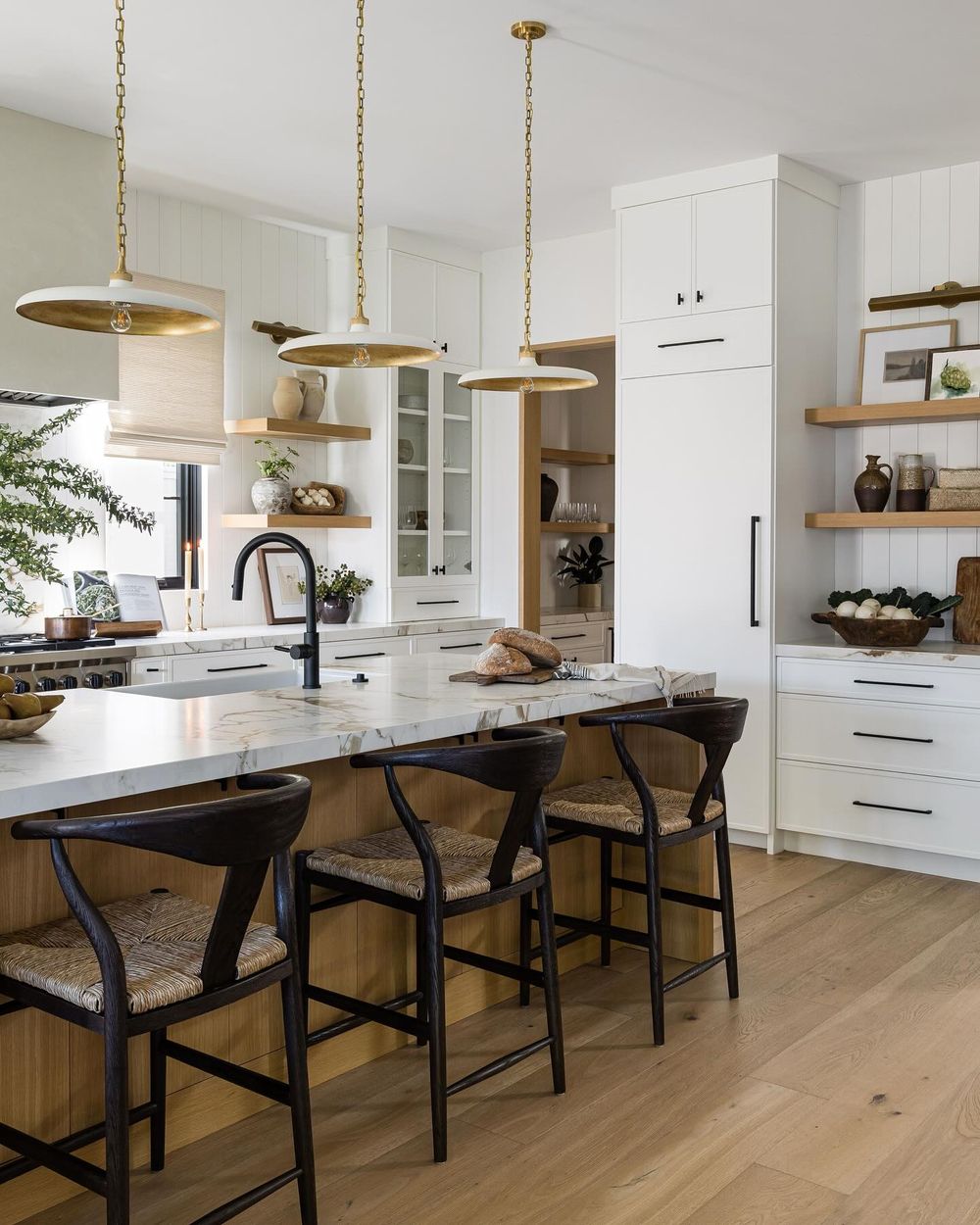 Kitchen island lighting white disc pendants puresaltinteriors