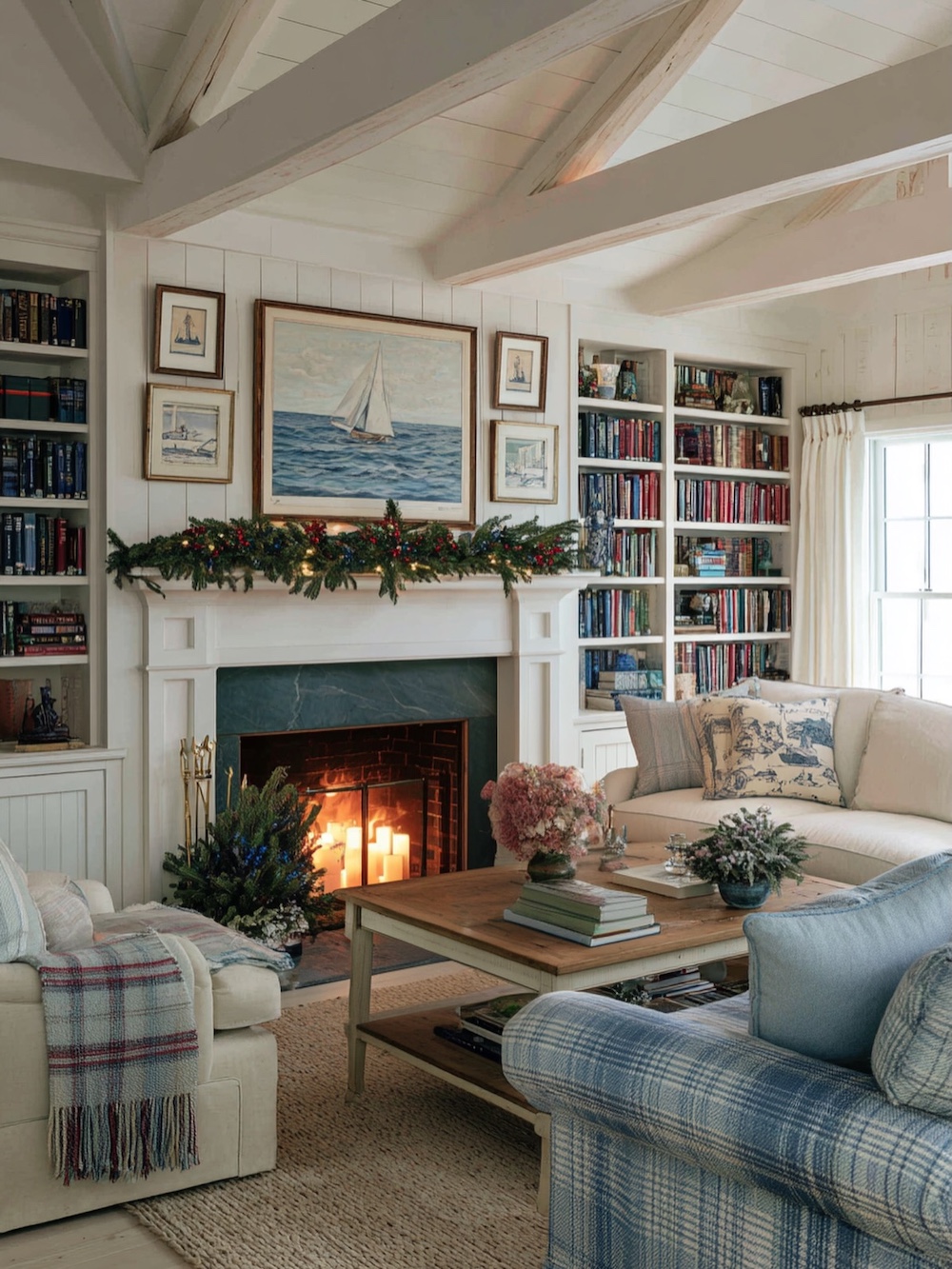 Coastal fireplace decor cottage style cozycottagebythesea