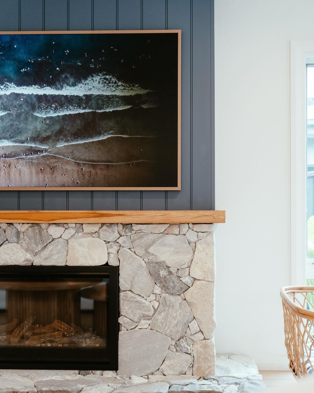 Coastal fireplace decor ocean photograph sherebsatthebay