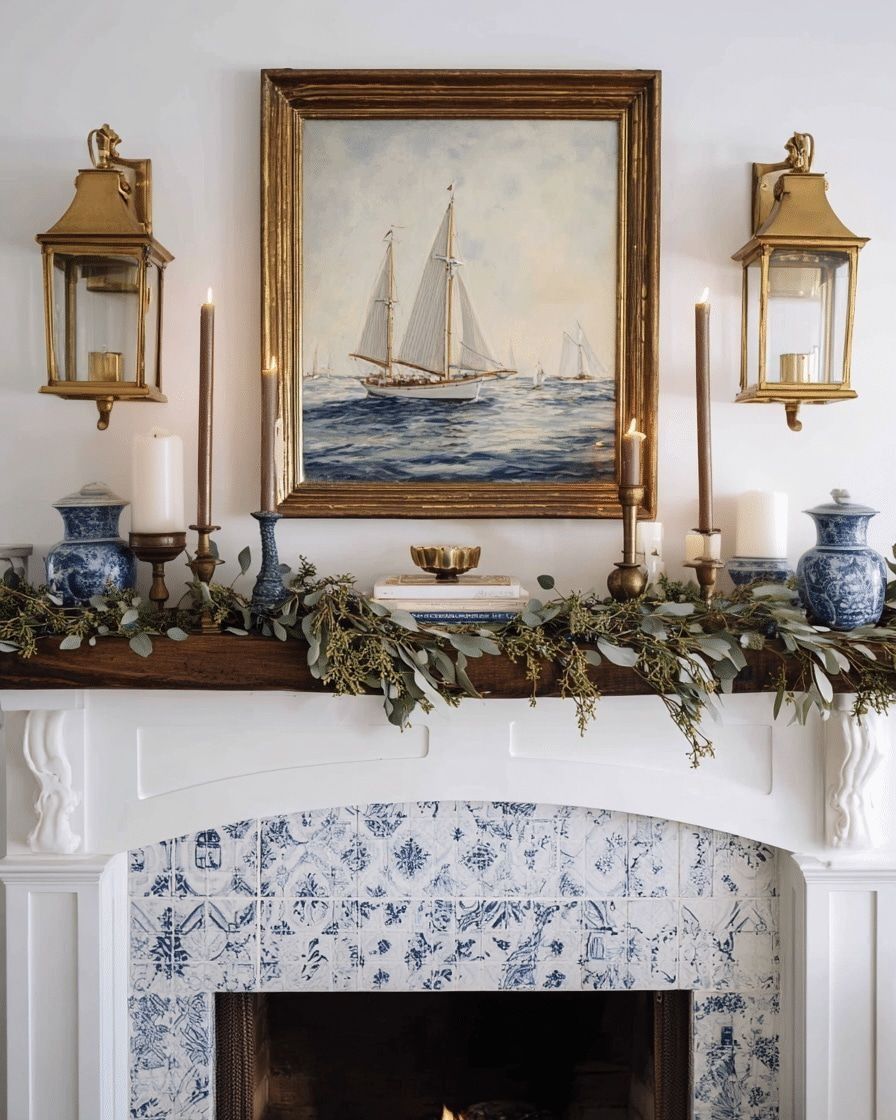 Coastal fireplace decor rustic nautical style beach_house_swooning