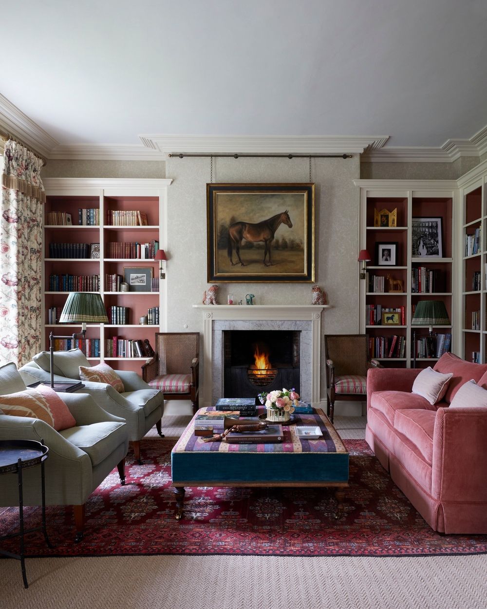 Equestrian English living room pink sofa @vsp_interiors