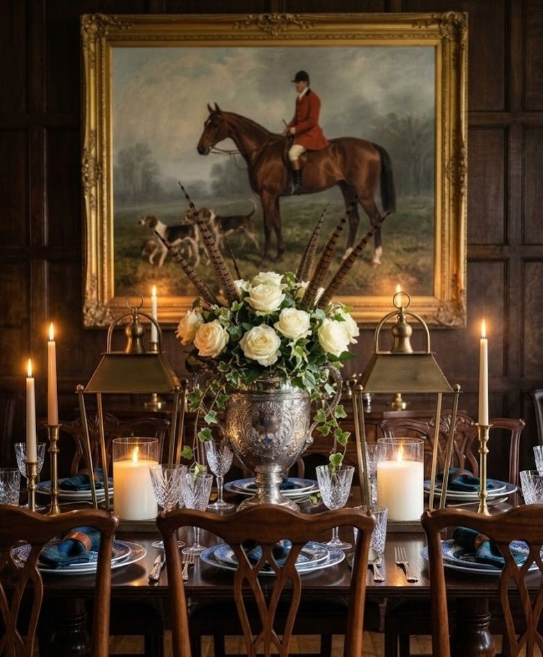 Equestrian dining room elegant traditional antiquefarmhouse
