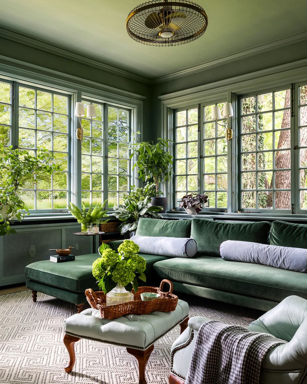 Green living room decorwith velvet sofa bethany.adams_.interiors