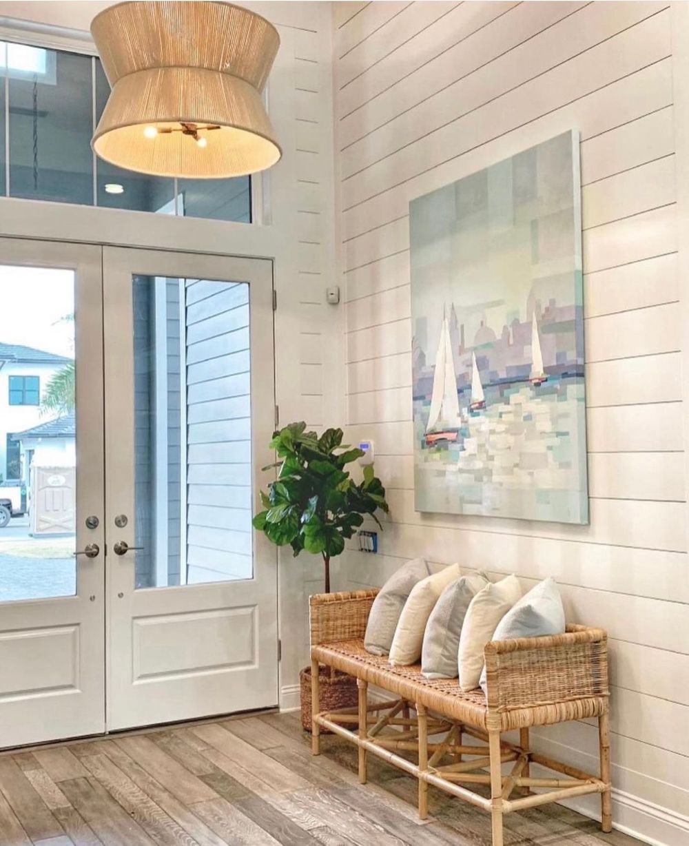 Nautical Entryway decor pastel sailboat painting nestingplaceinteriors