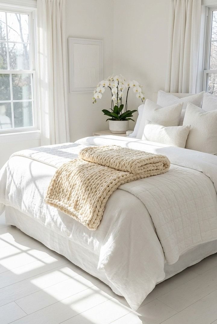 White bedrooms ideas with knitted throw peccolehouse