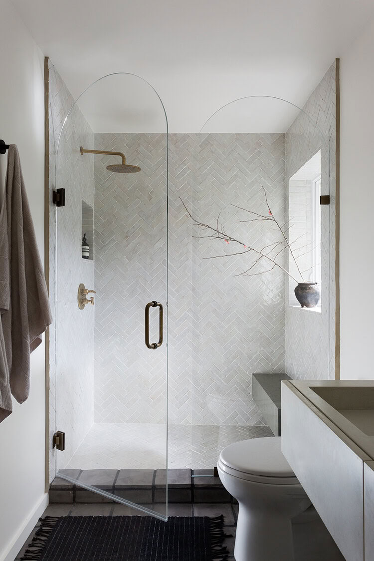 Shower door ideas arched glass AkerInteriors