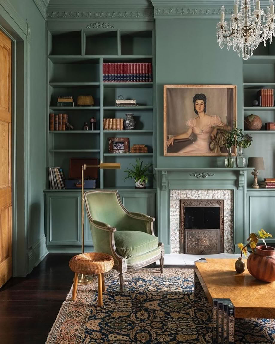 Teal living room wall design @logankilleninteriors
